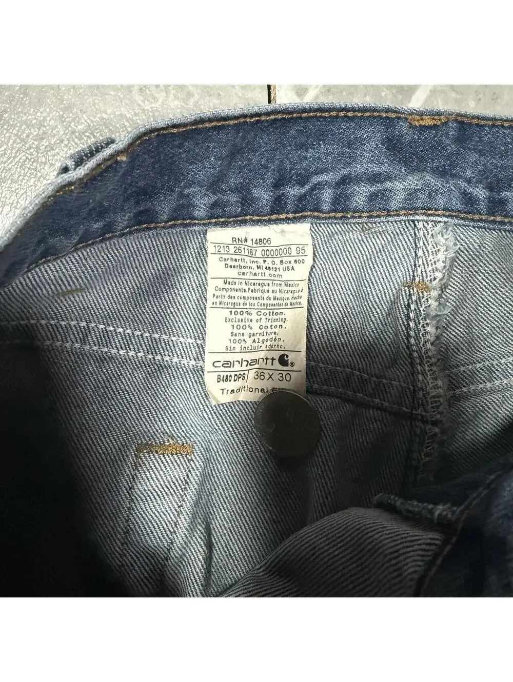 Carhartt B480 DPS Traditional Fit Jeans 36x30 Blue Denim